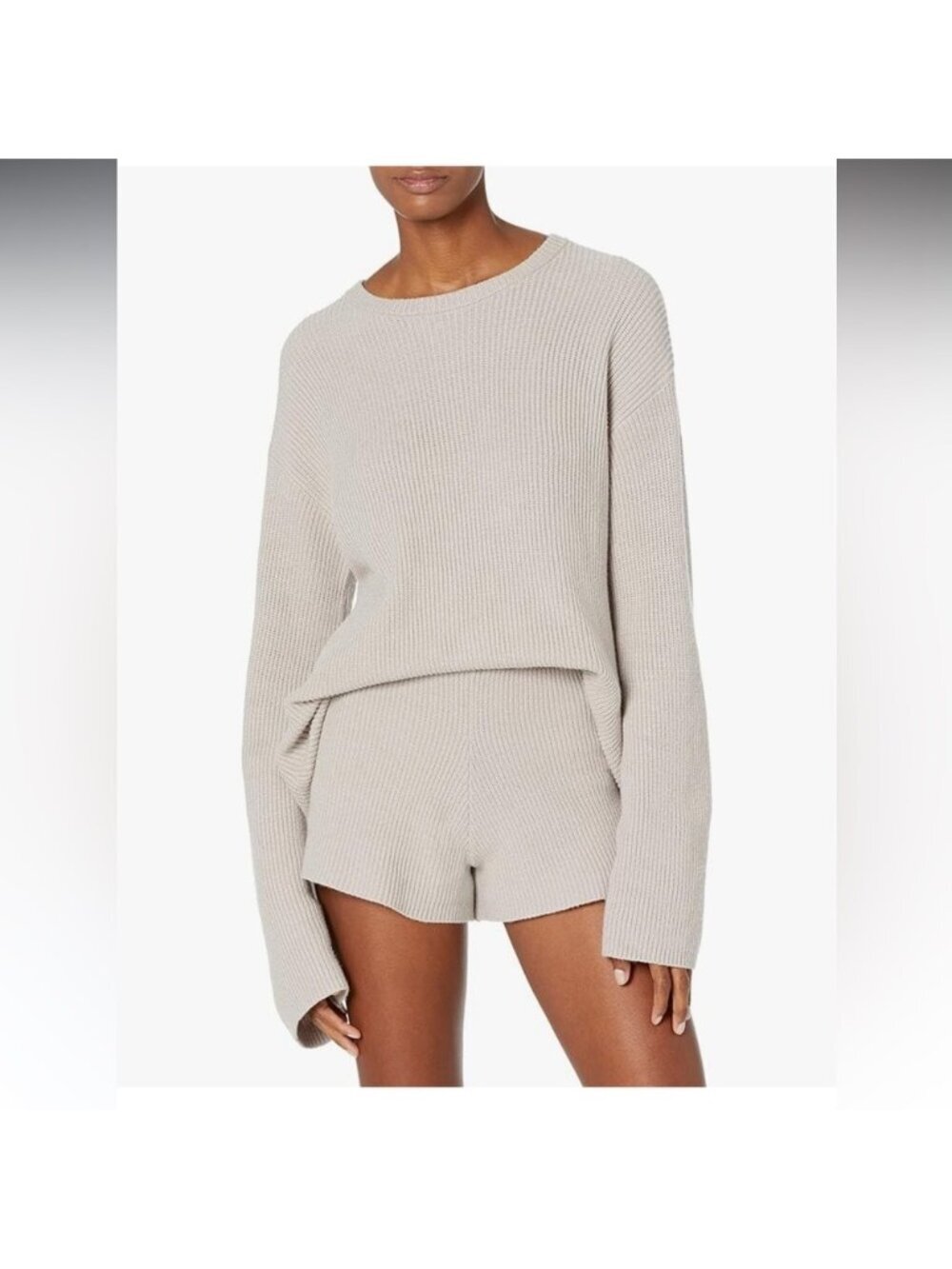 The Drop Alice Crewneck Back Slit Ribbed Pullover Sweater Porpoise
